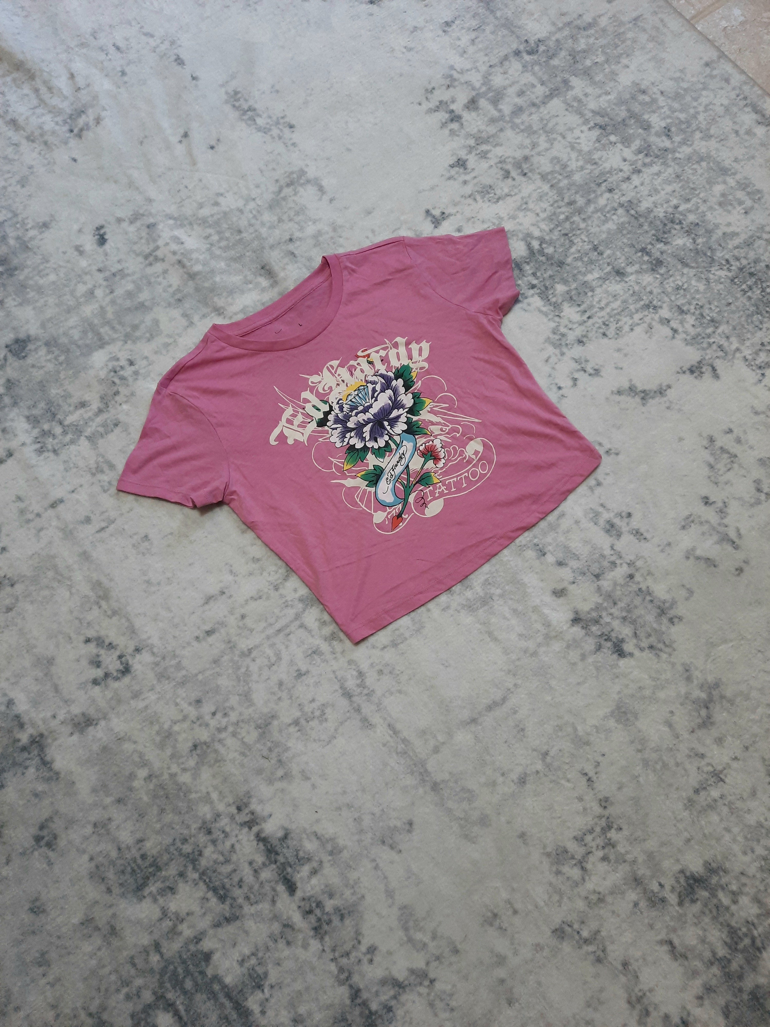 ed hardy t-shirt pink and white L