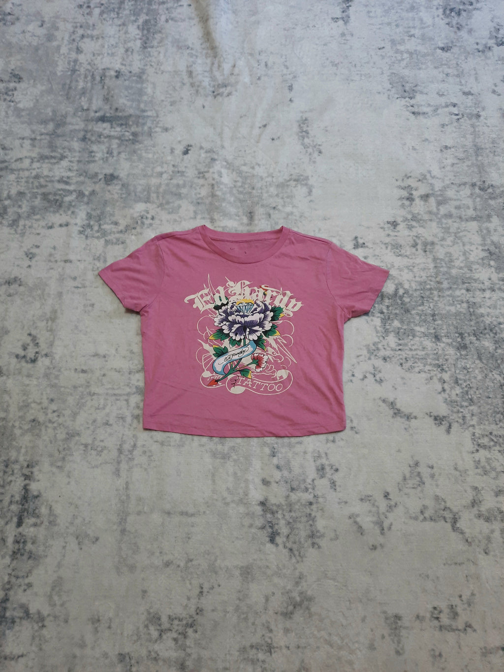 ed hardy t-shirt pink and white L