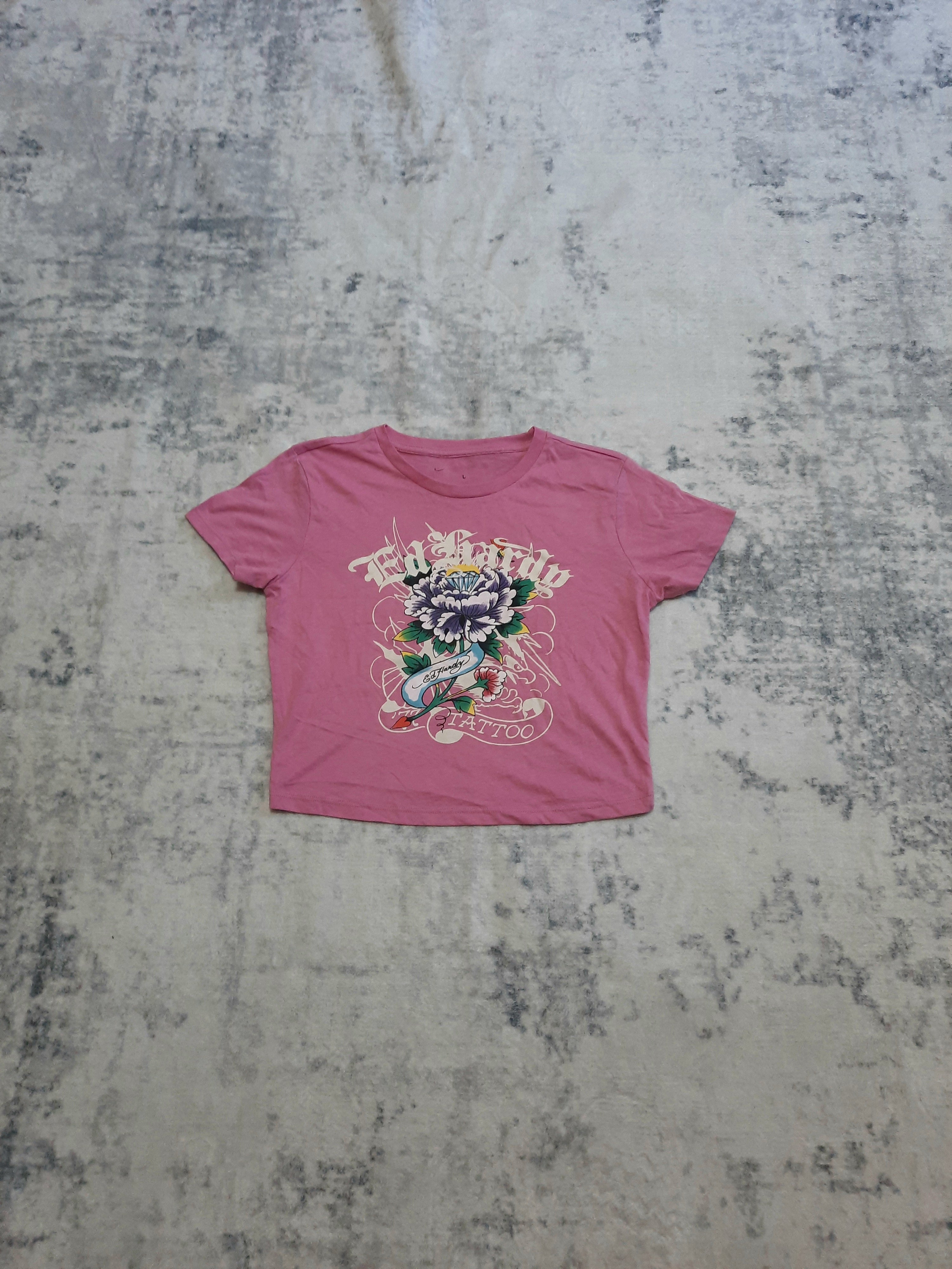 ed hardy t-shirt pink and white L