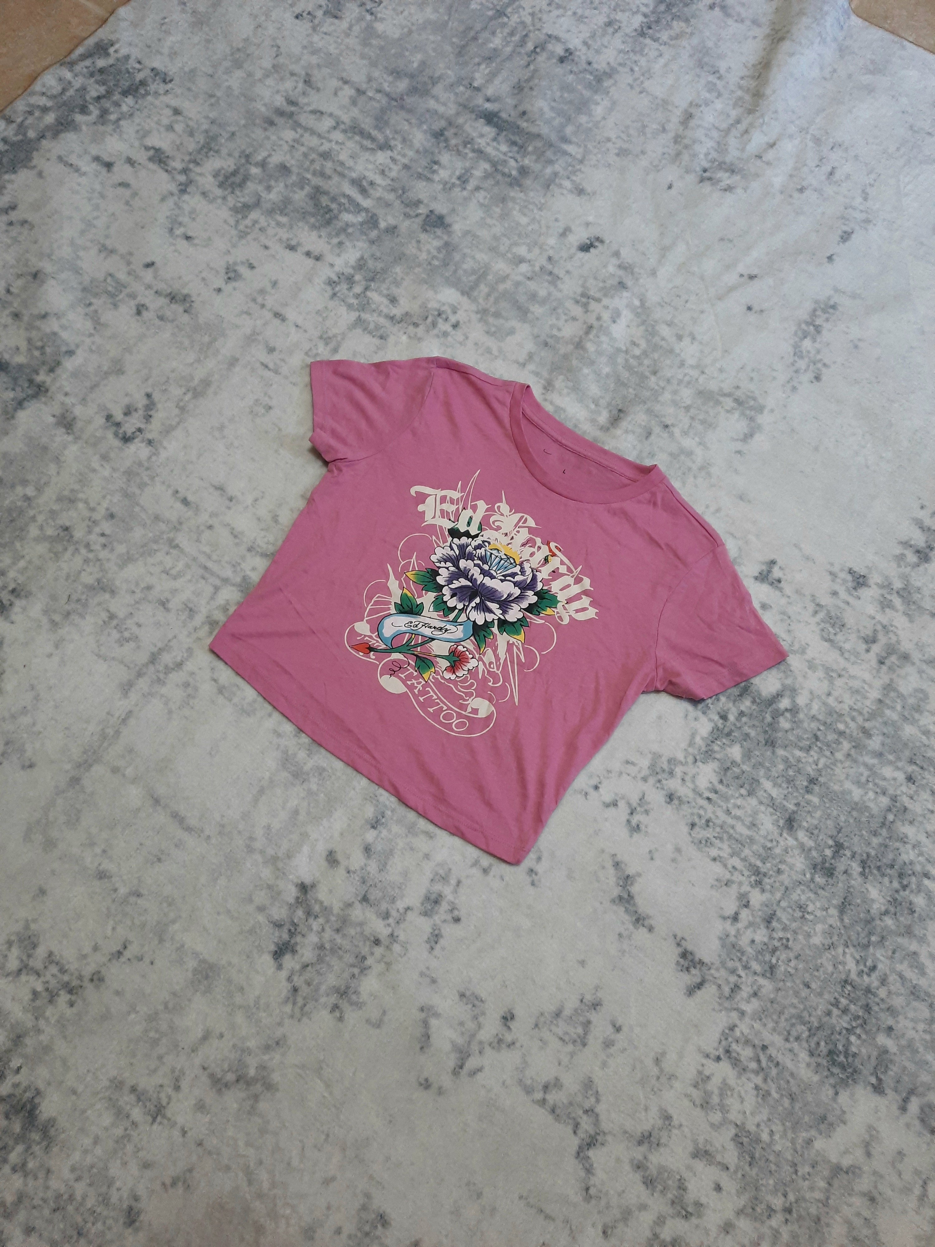 ed hardy t-shirt pink and white L